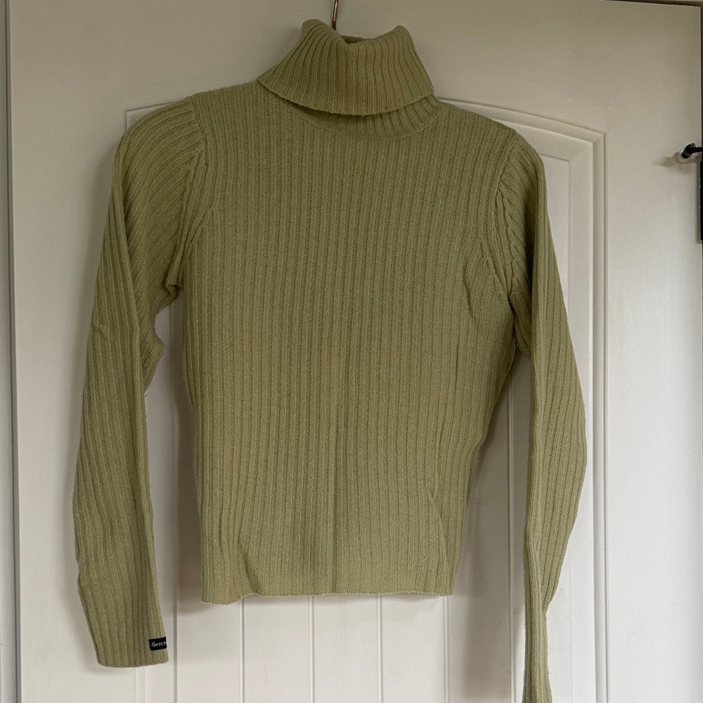 Abercrombie & Fitch Ribbed Lambswool Turtleneck Sweater in Light Green